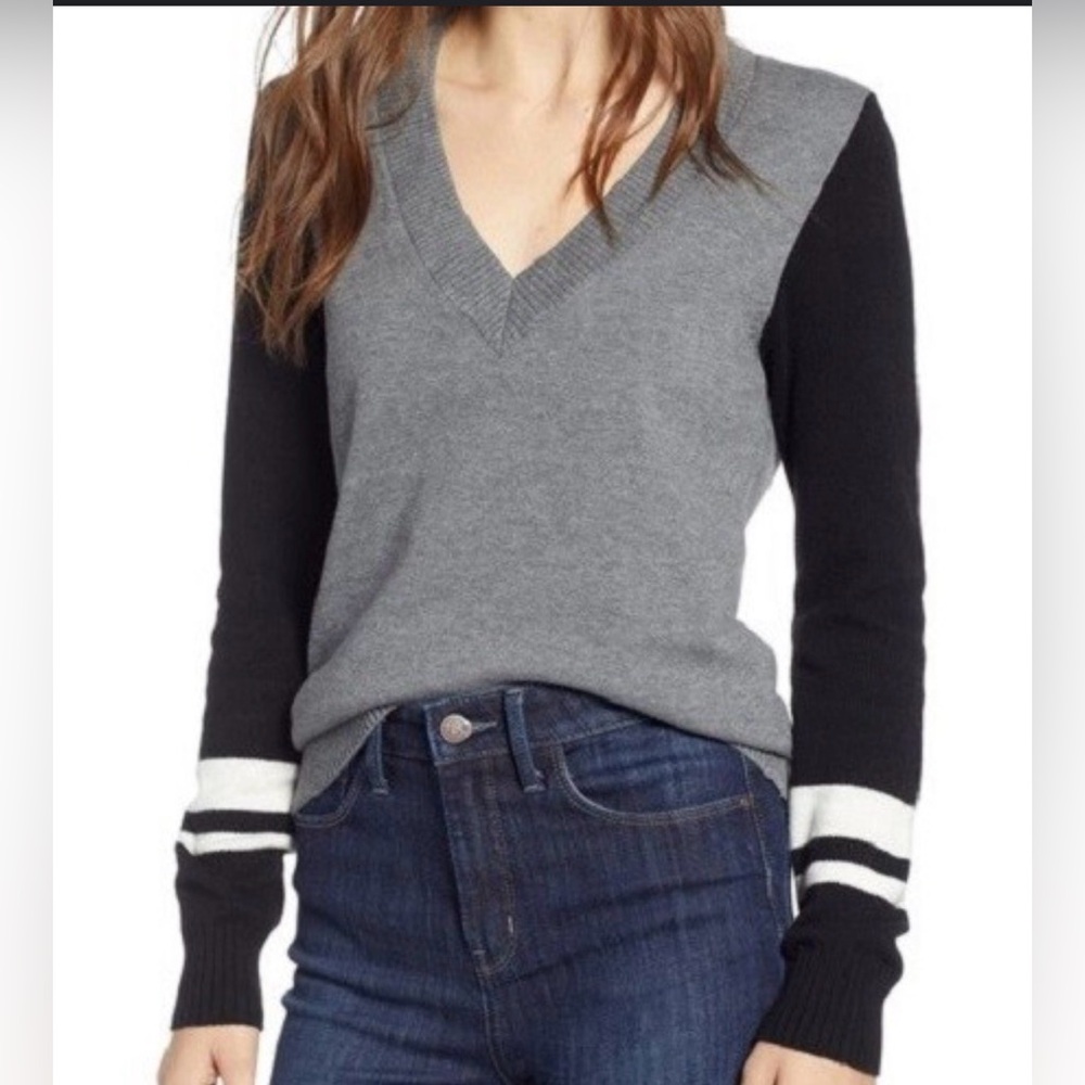 Treasure & Bond Gray and Black V-Neck Sweater